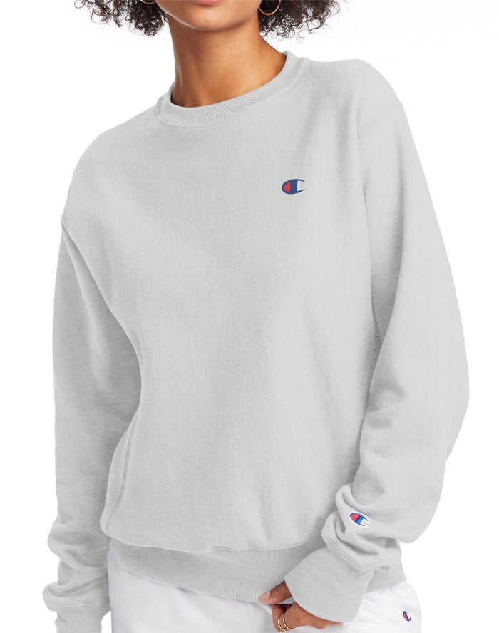 Champion Reverse Weave Crew C Logo Grey Sweatshirt Womens - South Africa QBUEXD012